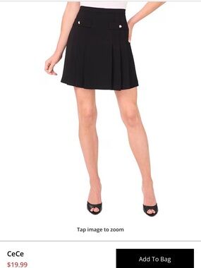 CeCe Black Pleated Mini Skirt with Front Flap Details